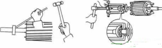 圖1-1-3使用拉拔器拆卸軸承。圖1-1-4取下軸承的絲錐
